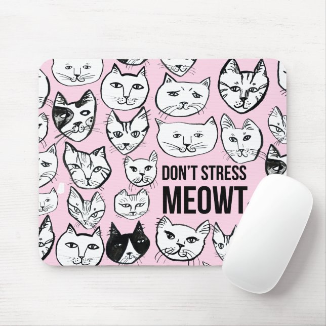 Stressa inte MEOWT Cat Head Mönster Rosa Musmatta (Med mus)