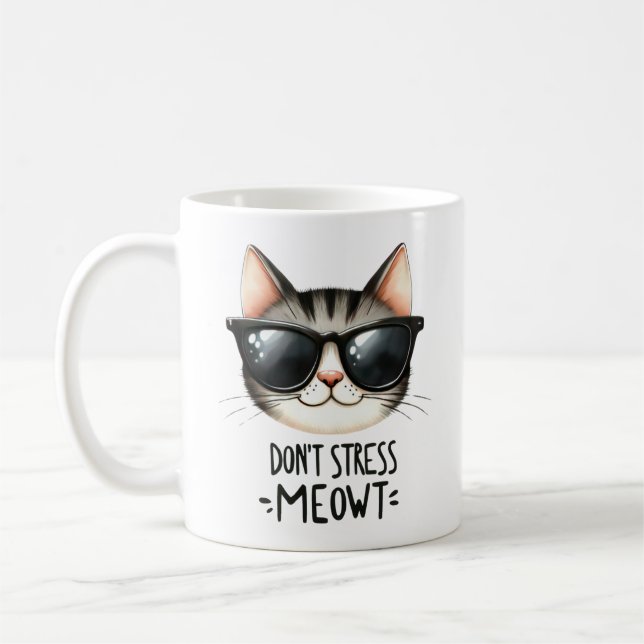 Stressa inte Meowt, Funny Cat Pun Coffee Mugg (Vänster)