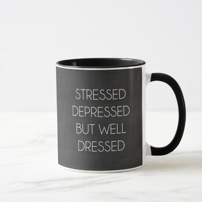 Stressad deprimerad men välklädd mugg (Höger)