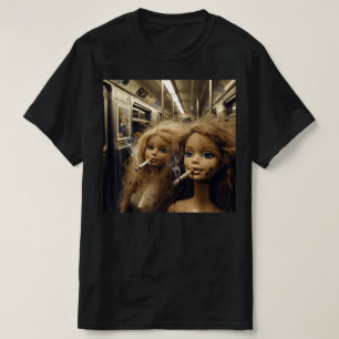 Stressad docka som röker rolig docka ansikte meme t shirt