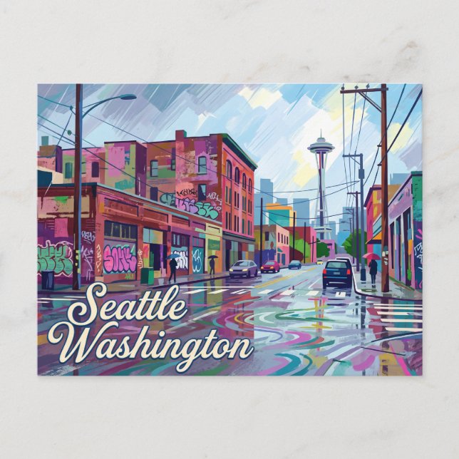 Stressad Grunge Seattle Washington Vykort (Framsida)
