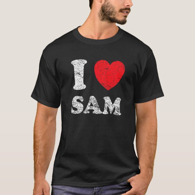 Stressad Grunge Utsliten Stil Jag älskar Sam T Shirt (Framsida)