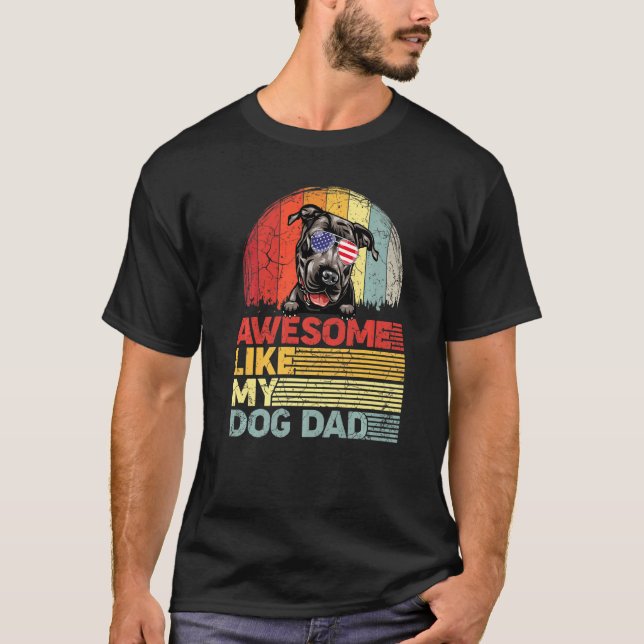 Stressad Pitbull Superb Liksom Min Hundpappa T Shirt (Framsida)