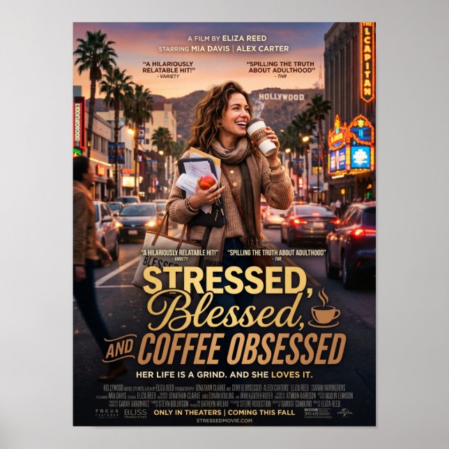 stressad salig och koffeinberoende poster (Framsidan)