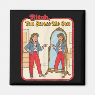Stressar Ut Roligt Sarksatisk Kvinna Spegel Retro Magnet