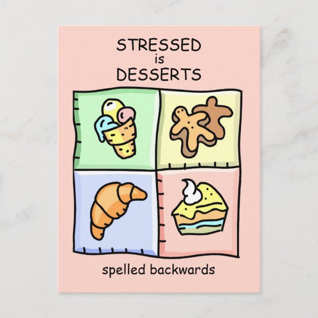 STRESSAT är DESSERTS spaltade bakåt Vykort (Framsida)
