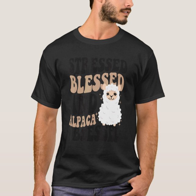 Stressat bläck- och Alpaca-besatta Huacaya Lama T Shirt (Framsida)