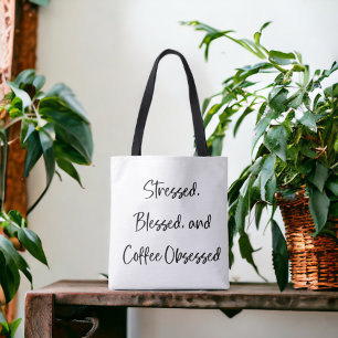 Stressat bläck och kaffe, besatt kaffe Älskare Tygkasse