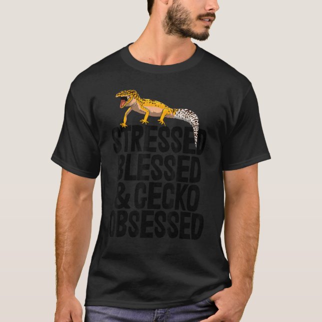 Stressat bläkt Gecko Funny Gecko Reptile Manar T Shirt (Framsida)