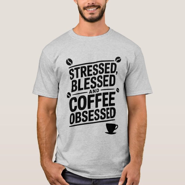 Stressat, blankt och kaffebelagd offert t shirt (Framsida)