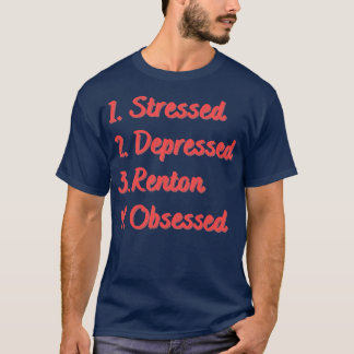 Stressat nedtryckt rotationsknapp t shirt