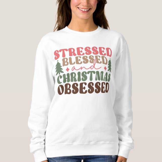 Stressat, välsignad och julbelagd t shirt (Framsida)