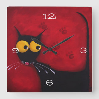 Stressie cat Clock Fyrkantig Klocka