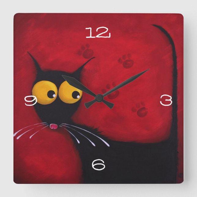Stressie cat Clock Fyrkantig Klocka (Framsida)