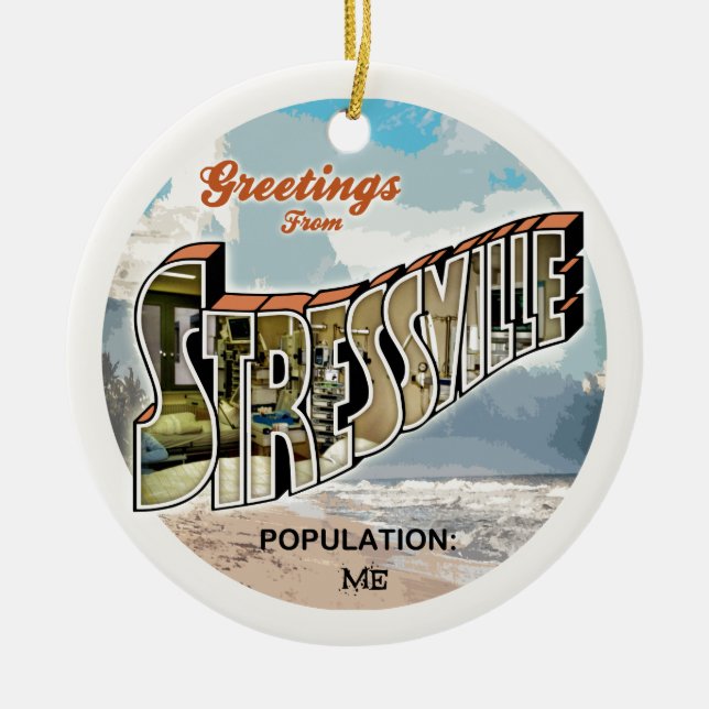 Stressiga hälsningar julgransprydnad keramik (Framsidan)