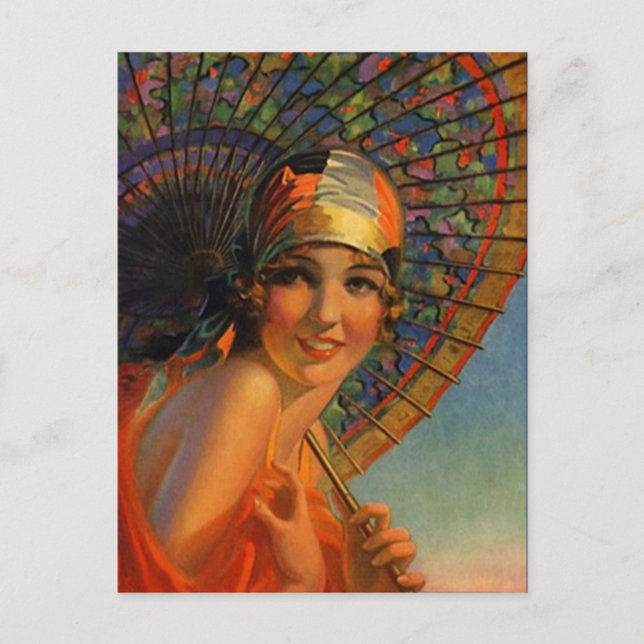 Stresstangerine Flapper Girl & Parasol Postcard Vykort (Framsida)