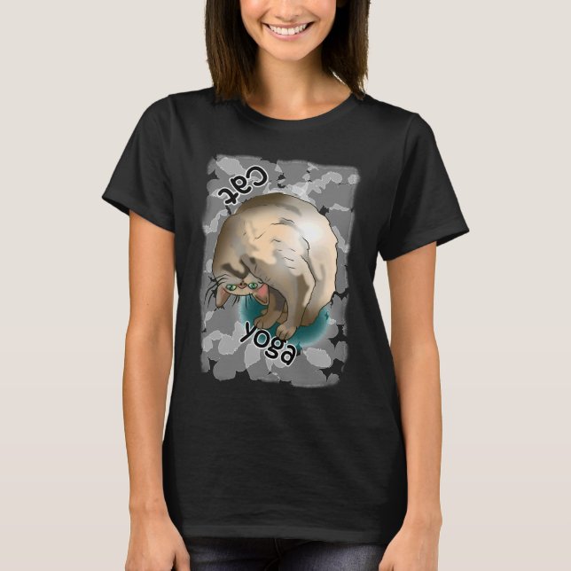Stretch av Cute Cat Yoga Nacke T Shirt (Framsida)