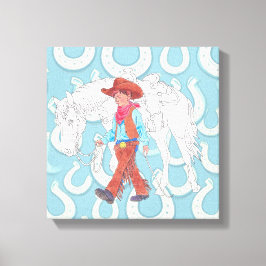 Stretch Canvas Young Cowboy and Horse