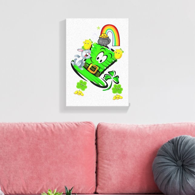 Stretched Canvas Print St. Patrick's Day Rabbit (Insitu (Vardagsrum))