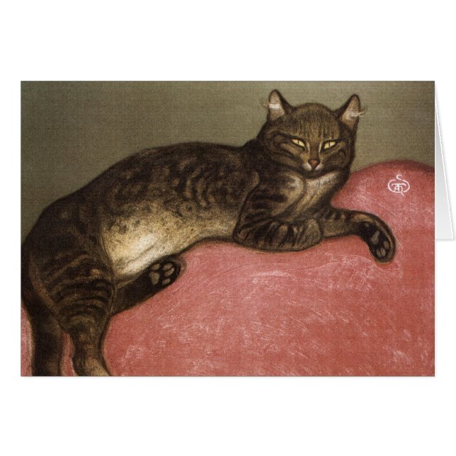 Stretched Cat on Soffa - av Theophile Steinlen Hälsningskort (Framsidan Horizontal)
