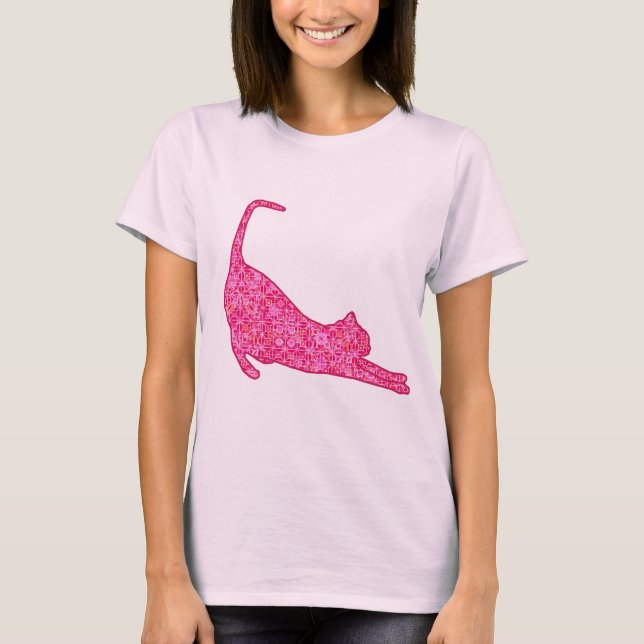Stretchering av Cat Silhouette i Fuchsia Rosa Bati T Shirt (Framsida)