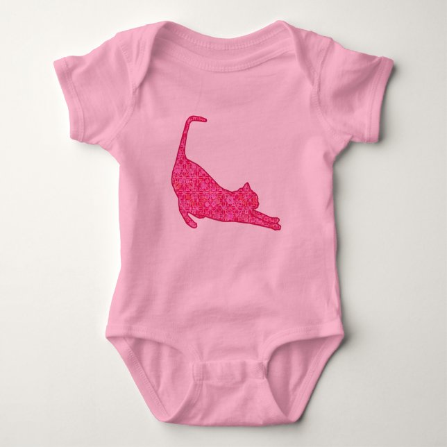 Stretchering av Cat Silhouette i Fuchsia Rosa Bati T Shirt (Framsida)