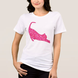 Stretchering av Cat Silhouette i Fuchsia Rosa Bati T Shirt