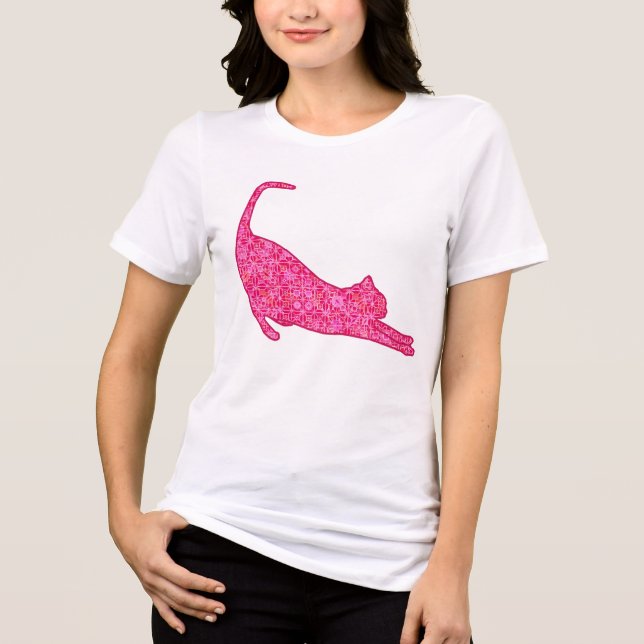Stretchering av Cat Silhouette i Fuchsia Rosa Bati T Shirt (Framsida)