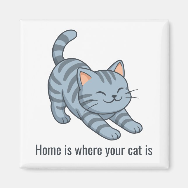 Stretching Grey Tabby Cat Custom Text Magnet (Framsidan)