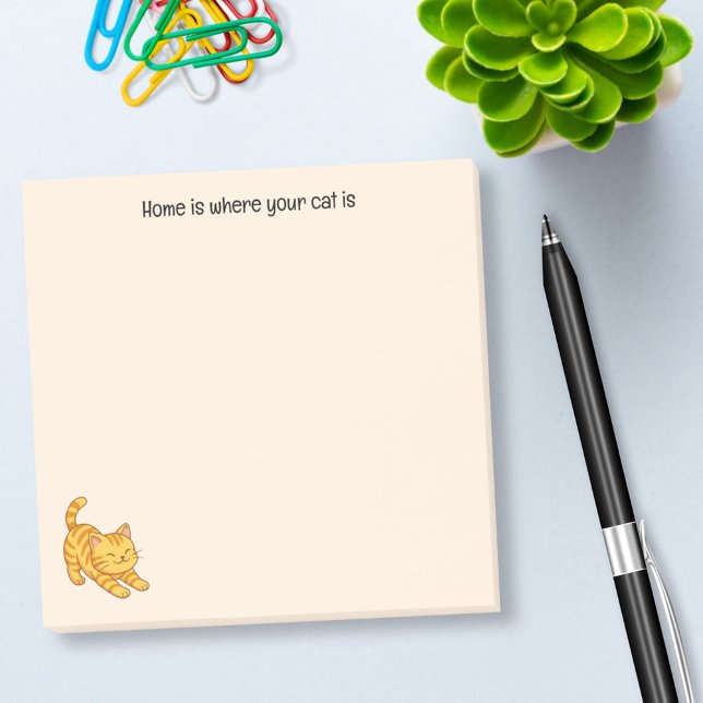 Stretching Orange Tabby Cat Beige Custom Text Post-it Block (Skapare uppladdad)