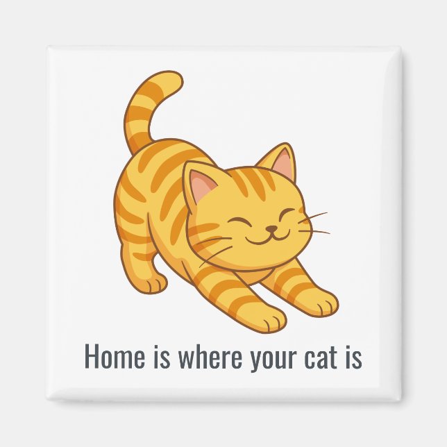 Stretching Orange Tabby Cat Custom Text Magnet (Framsidan)