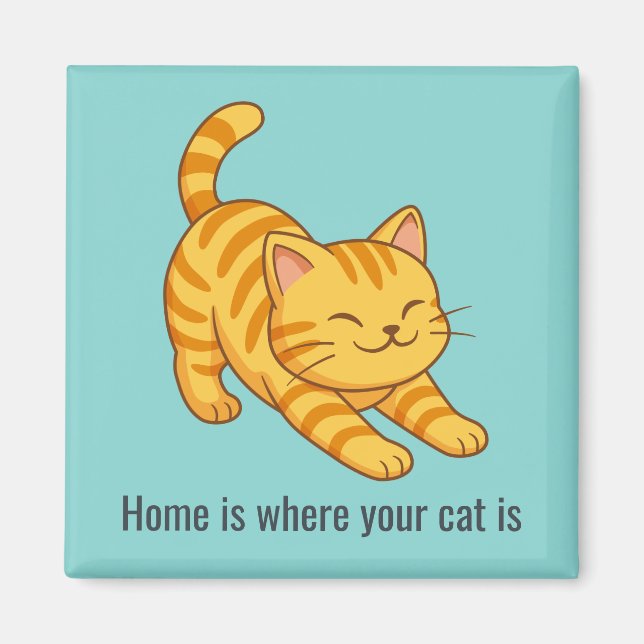 Stretching Orange Tabby Cat Green Custom Text Magnet (Framsidan)
