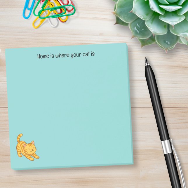 Stretching Orange Tabby Cat Green Custom Text Post-it Block (Skapare uppladdad)