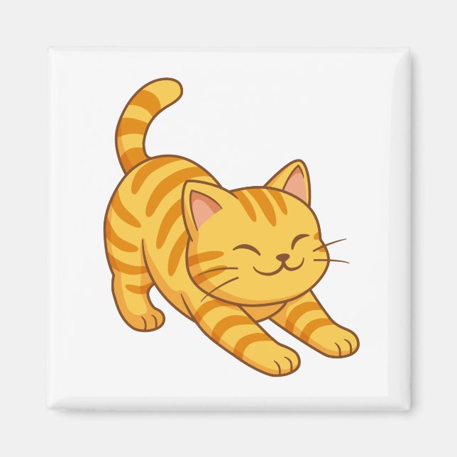 Stretching Orange Tabby Cat Magnet (Framsidan)