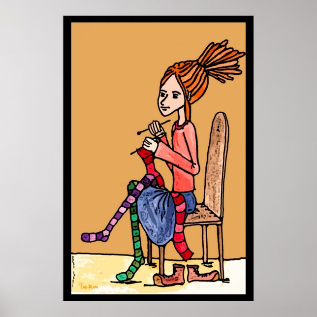 strickendes dreadlocksmädchen poster (Framsidan)