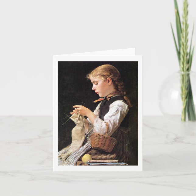 Strickendes Mädchen handarbeteflicka Kort (Framsida)
