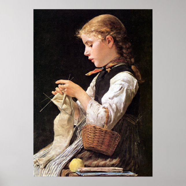 Strickendes Mädchen Knitting Girl Poster (Framsidan)