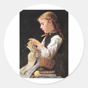Strickendes Mädchen Knitting Girl Runt Klistermärke