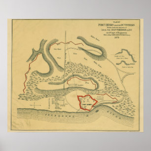 Strid av fort Henry - panorama- karta för Poster