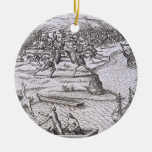 Strid i Jamaica mellan Christopher Columbus (14 Julgransprydnad Keramik