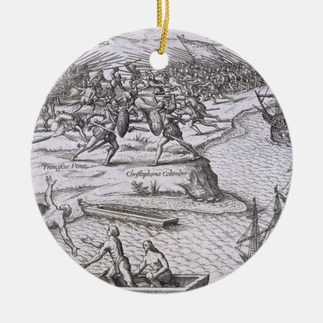 Strid i Jamaica mellan Christopher Columbus (14 Julgransprydnad Keramik (Framsidan)
