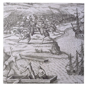 Strid i Jamaica mellan Christopher Columbus (14 Kakelplatta