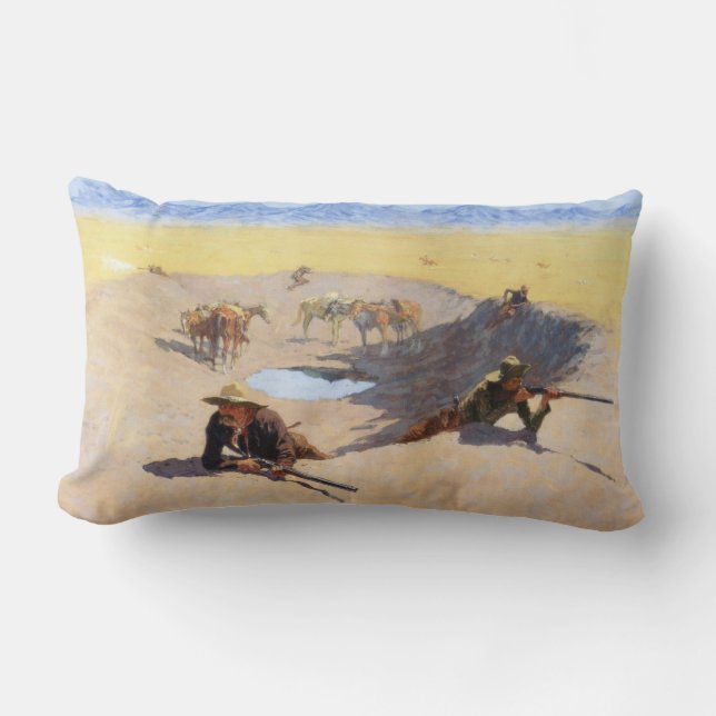 Strid om vattenhålet (av Frederic Remington) Lumbarkudde (Framsida)