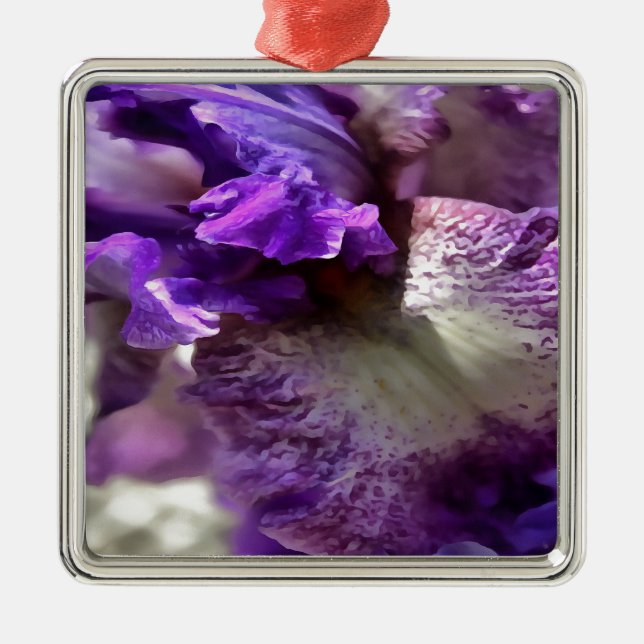Stridande Lila, Violet och Mauve Iris Abstrakt Julgransprydnad Metall (Framsidan)