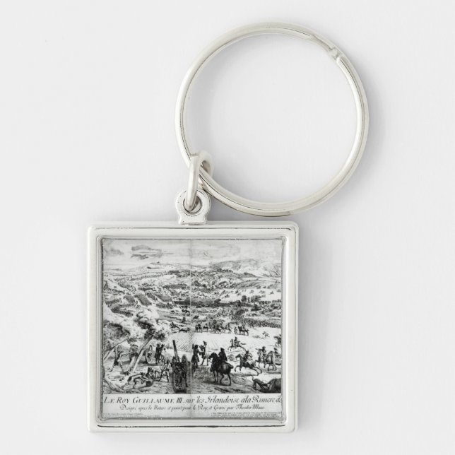 Striden av Boynen, c.1690 Fyrkantig Silverfärgad Nyckelring (Framsidan)