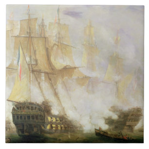 Striden av Trafalgar, c.1841 (olja på kanfas) Kakelplatta