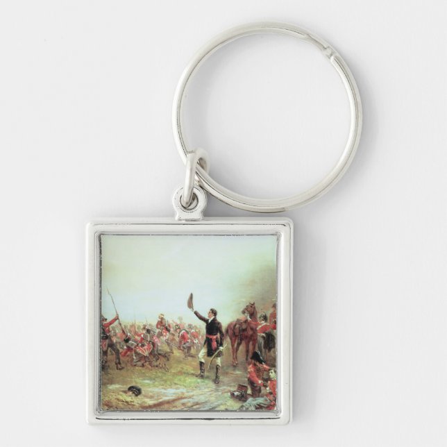 Striden av Waterloo, 18th Juni 1815 2 Fyrkantig Silverfärgad Nyckelring (Framsidan)