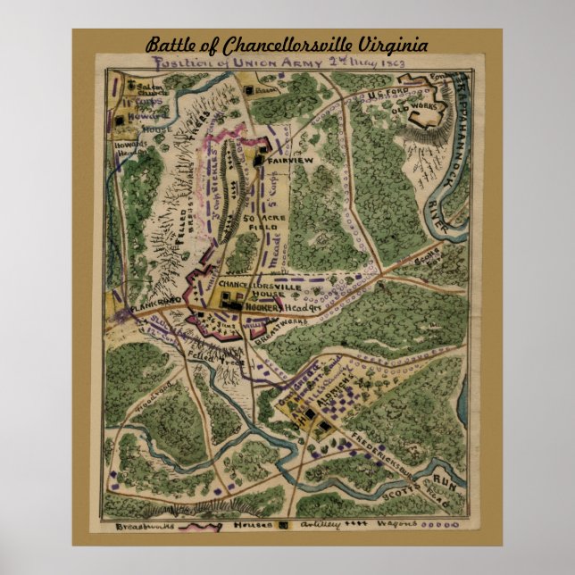 Striden mellan Chancellorsville Virginia och Karta Poster (Framsidan)