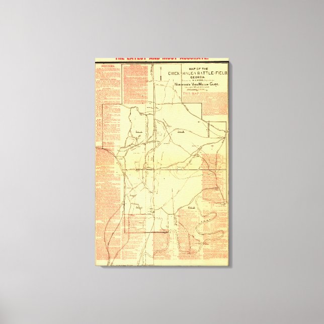 Striden mellan Chickamauga och Krig Panoramic Kart Canvastryck (Framsida)