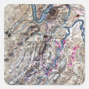 Striden mellan Chickamauga och Krig Panoramic Kart Fyrkantigt Klistermärke